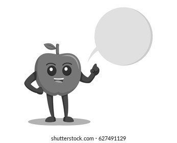 black and white red apple character with callout black and white style