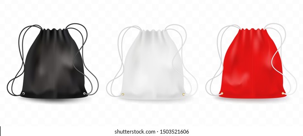 Black, white and red backpack mockup, schoolbags, shoes knapsacks. Pack pouch templates. Premium quality illustration for your design.