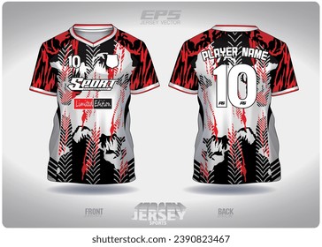 black white and red car wheel pattern design, illustration, textile background for sports t-shirt, football jersey shirt mockup for football club. consistent front view