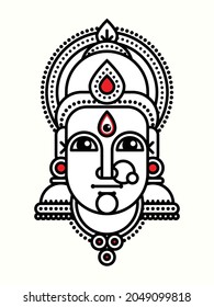 Black white and Red colored Vector Graphic Editable Creative Conceptual Poster Designed in Minimalist Style Goddess Durga Face for Happy Navratri, Dussehra, Diwali Festival wearing Indian Jewellery.