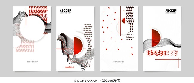 Black white red colors poster design Japanese style templates set invitations to lines abstract background