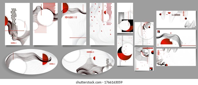 Black white red colors poster design Japanese style templates set invitations to lines abstract background. Stock illustration artwork business style