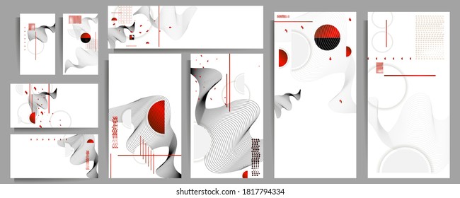 Black white red colors poster design Japanese style templates set invitations to lines abstract background. Stock illustration artwork business style