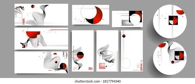 Black white red colors poster design Japanese style templates set invitations to lines abstract background. Stock illustration artwork business style