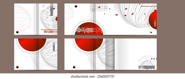 Black white red colors poster design Japanese style templates set invitations to lines abstract background. Stock illustration artwork business style