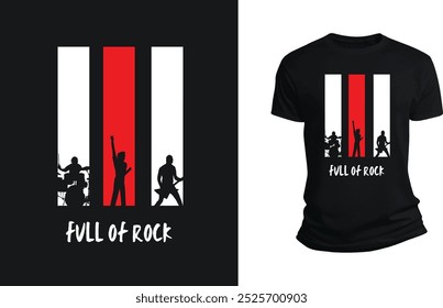 Black White and Red Concert Band Tshirt Design, Vector illustration on the theme of rock and roll music. Vintage design. typography, t-shirt graphics, print, poster, banner, flyer, postcard