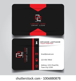 Black White and Red creative modern name card and business card with horizontal curve corner standard size vector template.