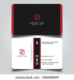 Black White And Red Creative Modern Name Card And Business Card With Horizontal Curve Corner Standard Size Vector Template.