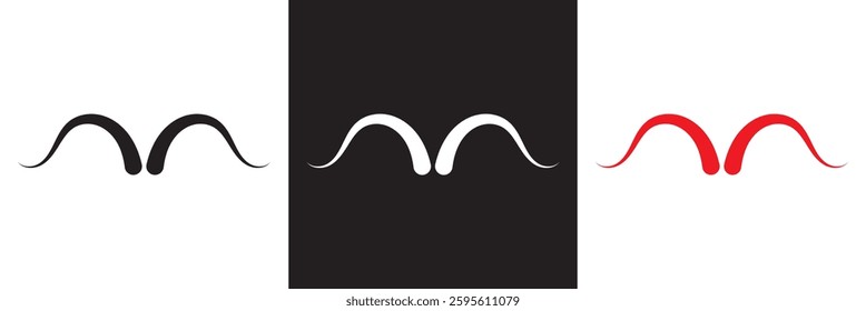 Black, white and red devil horns with curved shape design. Demon Horns. Halloween, evil, fantasy, spooky, horror concept.  Isolated on white,  and black background. Vector illustration. EPS 10