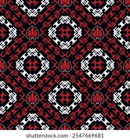 Black white red greek seamless pattern with greek key meanders and flowers. Vector ornamental greek background. Elegant repeat Deco backdrop.  Modern symmetrical abstract design. Endless texture.