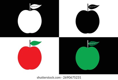 black and white and red and green apple vector image with black and white base color.