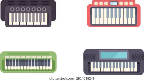 Black white red and green flat design keyboard keys vector illustration set
