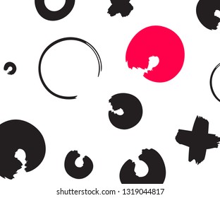 Black, white and red hand drawn pattern with x and o symbols on white background.  Vector ink repeating cross and zero or xo sign