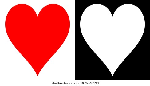 Black, white and red hearts silhouettes. Heart card suit. Vector illustration for casino, game design, flyer, poster, banner, web, advertising.