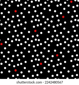 Black and white with red highlight spots. Seamless vector dots design suitable for fashion, home decor and stationary