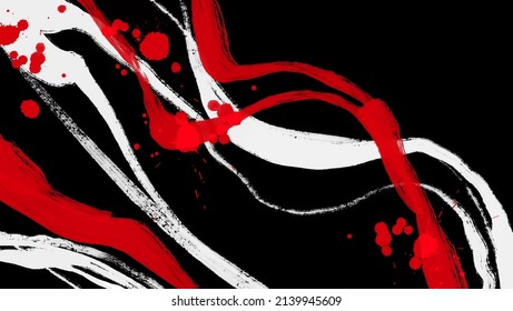 Schwarz-weißer roter Pinselstrich. Japanischer Stil. Vektorgrafik von Grunge-Wellenflecken.Vektorgrafik bürstet.