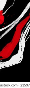 Razo del pincel rojo blanco negro. Estilo japonés. Ilustración vectorial de las manchas de onda de grano.Ilustración de pinceles vectorial.