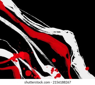 Black white red ink brush stroke. Japanese style. Vector illustration of grunge wave stains.Vector brushes illustration.