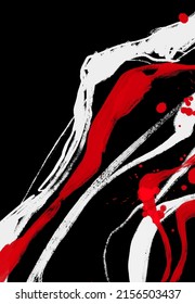 Black white red ink brush stroke. Japanese style. Vector illustration of grunge wave stains.Vector brushes illustration.