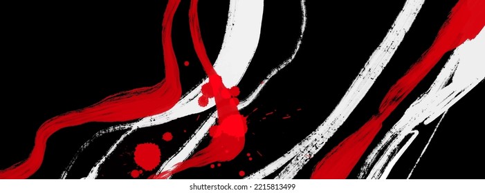 Black white red ink brush stroke. Japanese style. Vector illustration of grunge wave stains.Vector brushes illustration.