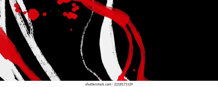 Black white red ink brush stroke. Japanese style. Vector illustration of grunge wave stains.Vector brushes illustration.