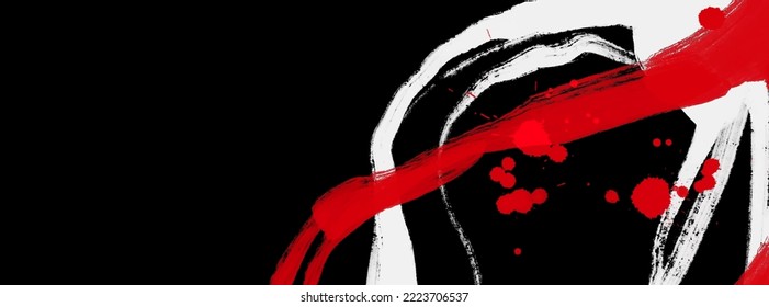 Black white red ink brush stroke. Japanese style. Vector illustration of grunge wave stains.Vector brushes illustration.