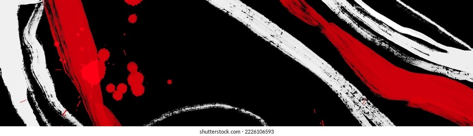 Razo del pincel rojo blanco negro. Estilo japonés. Ilustración vectorial de las manchas de onda de grano.Ilustración de pinceles vectorial.