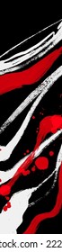 Black white red ink brush stroke. Japanese style. Vector illustration of grunge wave stains.Vector brushes illustration.