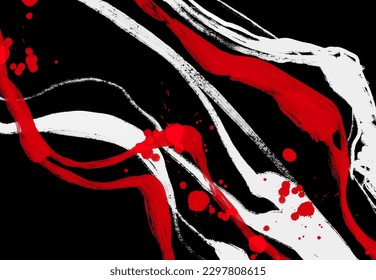 Black white red ink brush stroke. Japanese style. Vector illustration of grunge wave stains.Vector brushes illustration.