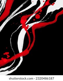 Razo del pincel rojo blanco negro. Estilo japonés. Ilustración vectorial de las manchas de onda de grano.Ilustración de pinceles vectorial.