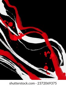 Black white red ink brush stroke. Japanese style. Vector illustration of grunge wave stains.Vector brushes illustration.