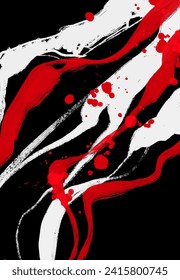 Black white red ink brush stroke. Japanese style. Vector illustration of grunge wave stains.Vector brushes illustration.