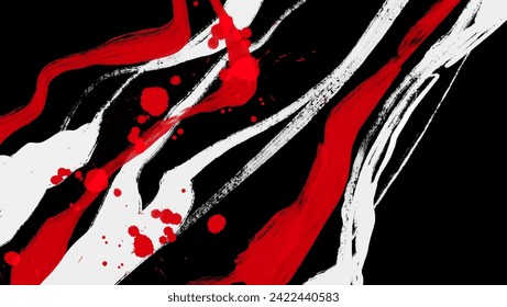 Razo del pincel rojo blanco negro. Estilo japonés. Ilustración vectorial de las manchas de onda de grano.Ilustración de pinceles vectorial.