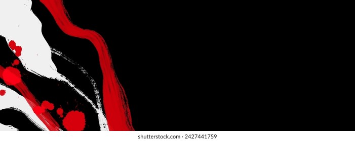 Black white red ink brush stroke. Japanese style. Vector illustration of grunge wave stains.Vector brushes illustration.