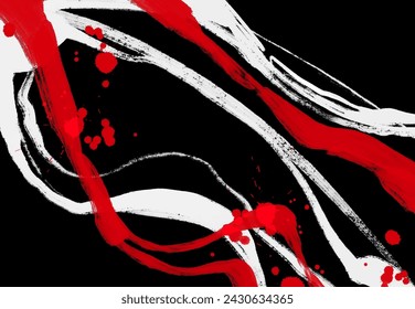 Black white red ink brush stroke. Japanese style. Vector illustration of grunge wave stains.Vector brushes illustration.