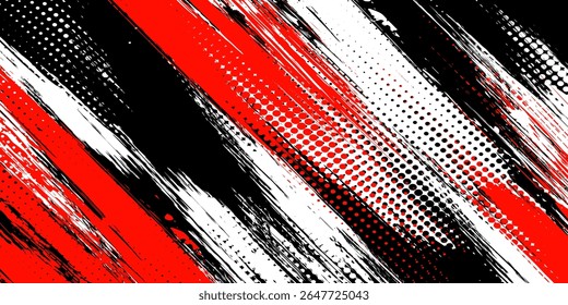 Traço de pincel de tinta vermelho branco preto. Estilo japonês. Ilustração vetorial das manchas de onda grunge.Ilustração dos pincéis vetoriais.