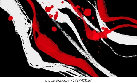 Black white red ink brush stroke. Japanese style. Vector illustration of grunge wave stains.Vector brushes illustration.