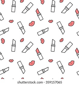 black white and red lipstick and lip seamless vector pattern background illustration