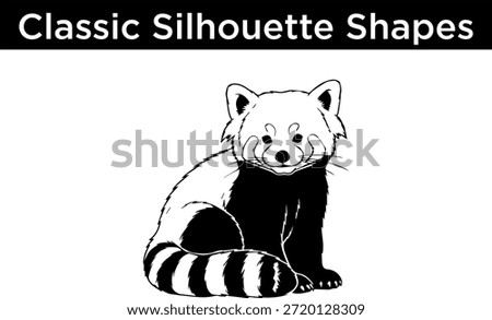 Black and white red panda silhouette isolated on white background