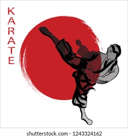 Black and white and red poster and cover design. Minimal cards with karate
