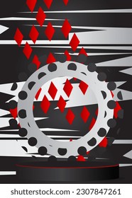 Black, white and red product display. Mockup cylinder pedestal podium. Abstract futuristic stage showcase for presentation. Realistic vector 3D room, sci-fi minimal geometric scene.