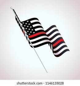 A black and white and red striped American flag firefighter support symbol waving illustration. Vector EPS 10 available.