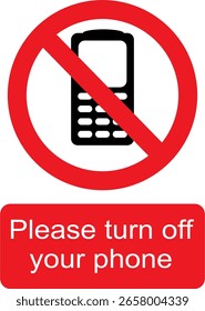 Gráfico de Vector negro, blanco y rojo de Por favor, apague la señal de advertencia prohibida de su teléfono
