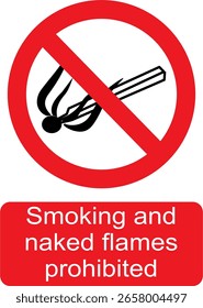 Gráfico de Vector negro, blanco y rojo de Fumar y llamas desnudas prohibidas señal de advertencia prohibida