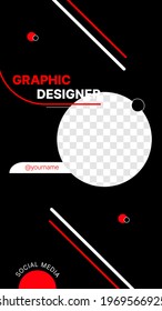 Black White and Red, Vertical Channel Banner for Graphic Designer. Template for Social Media Storied with Transparent Background. Vector illustration