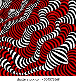 Black, white and red wavy stripes. Hand drawn vector illustration doodles in doodles style. Optical design.