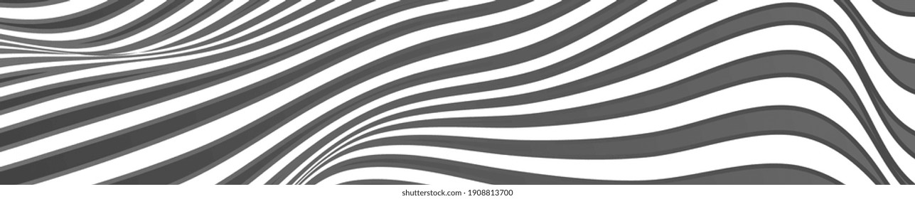 Las curvas onduladas en blanco y negro refractan el fondo abstracto. Diseño de banners elegantes para vectores