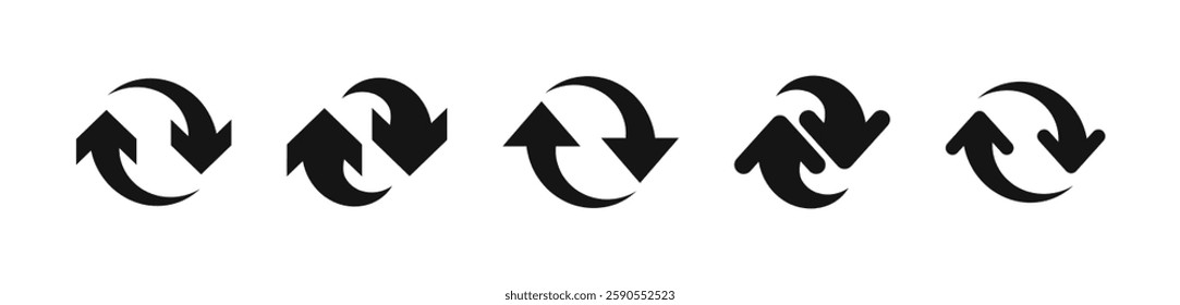 Black and White Refresh and Sync Arrows Vector Set