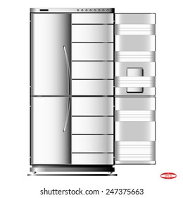 black white refrigerator isolated on white background vector