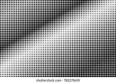 Black white regular contrast dotted gradient. Half tone vector background. Greyscale dotted halftone. Abstract monochrome texture. Black ink dot on transparent backdrop. Pop art dotwork. Retro design 